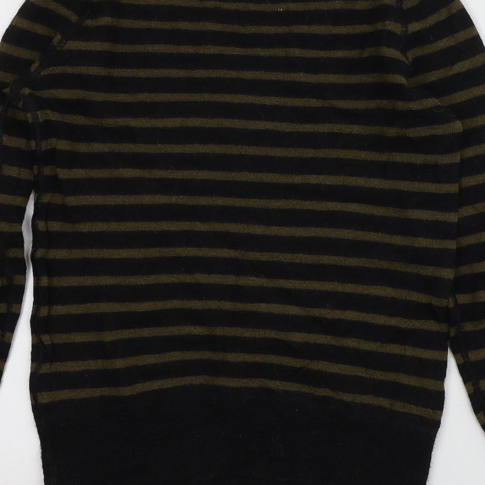 Margaret Howell Womens Black Roll Neck Striped Wool Pullover Jumper Size XS