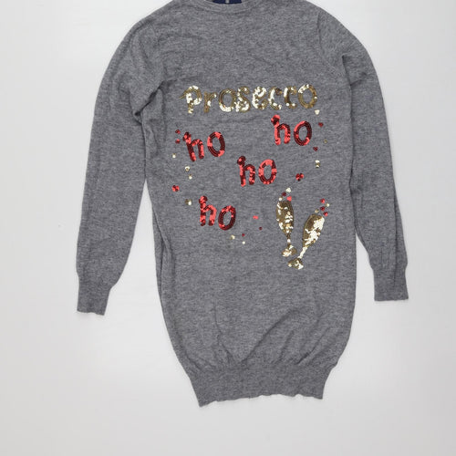 Seasons Greetings Womens Grey Round Neck Geometric Viscose Pullover Jumper Size 8   - Santa Jumper