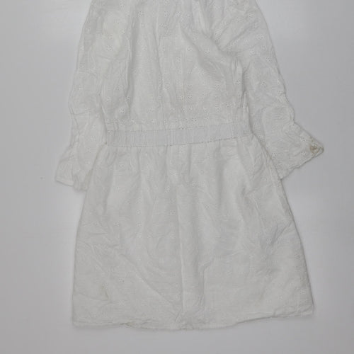 ASOS Womens White Geometric Cotton Mini  Size 8  Round Neck