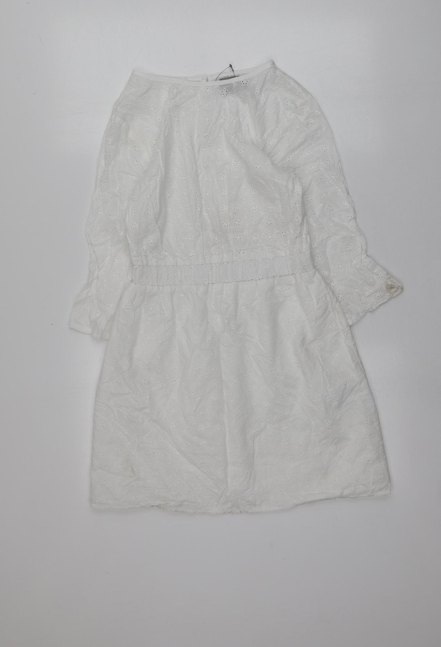 ASOS Womens White Geometric Cotton Mini  Size 8  Round Neck