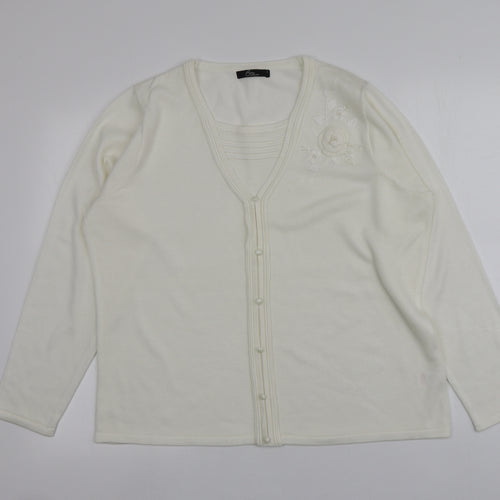 BM Womens Ivory V-Neck  Acrylic Cardigan Jumper Size L