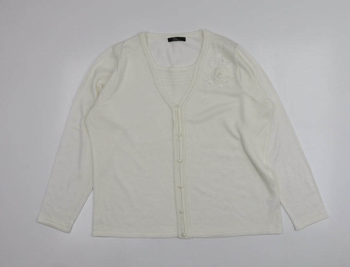 BM Womens Ivory V-Neck  Acrylic Cardigan Jumper Size L