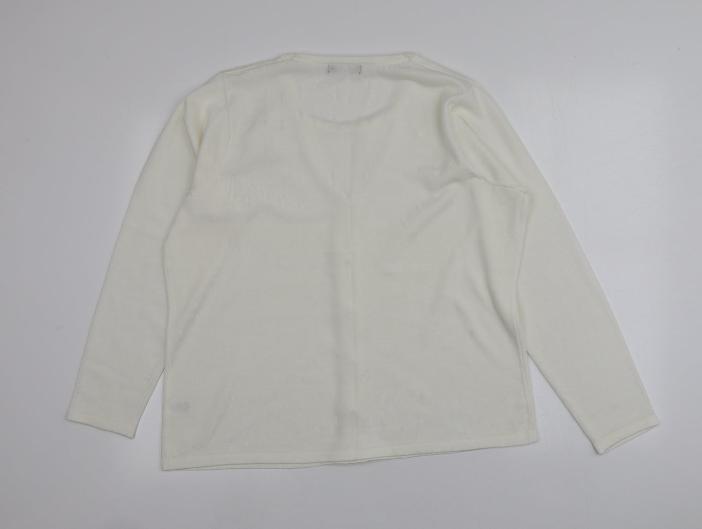 BM Womens Ivory V-Neck  Acrylic Cardigan Jumper Size L