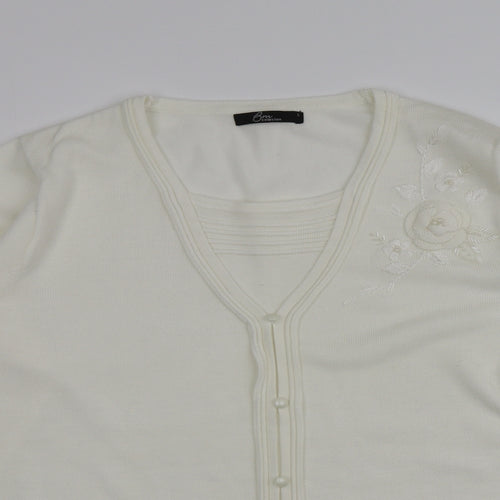 BM Womens Ivory V-Neck  Acrylic Cardigan Jumper Size L