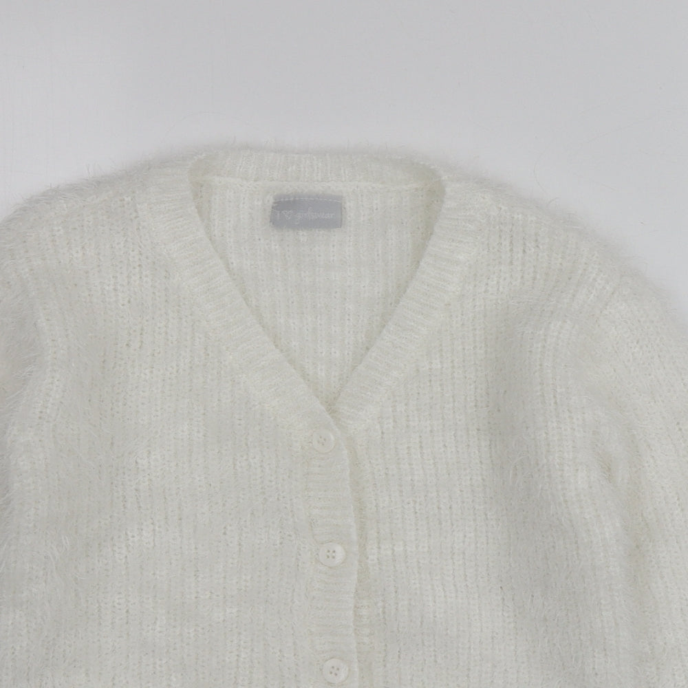 I love girlswear Girls Ivory V-Neck  Polyester Cardigan Jumper Size 10 Years