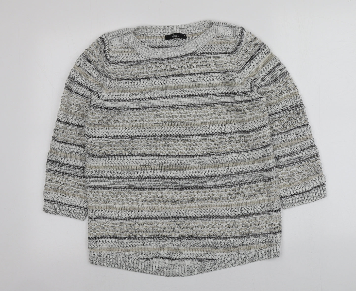 BM Womens Multicoloured Roll Neck Striped Acrylic Pullover Jumper Size M