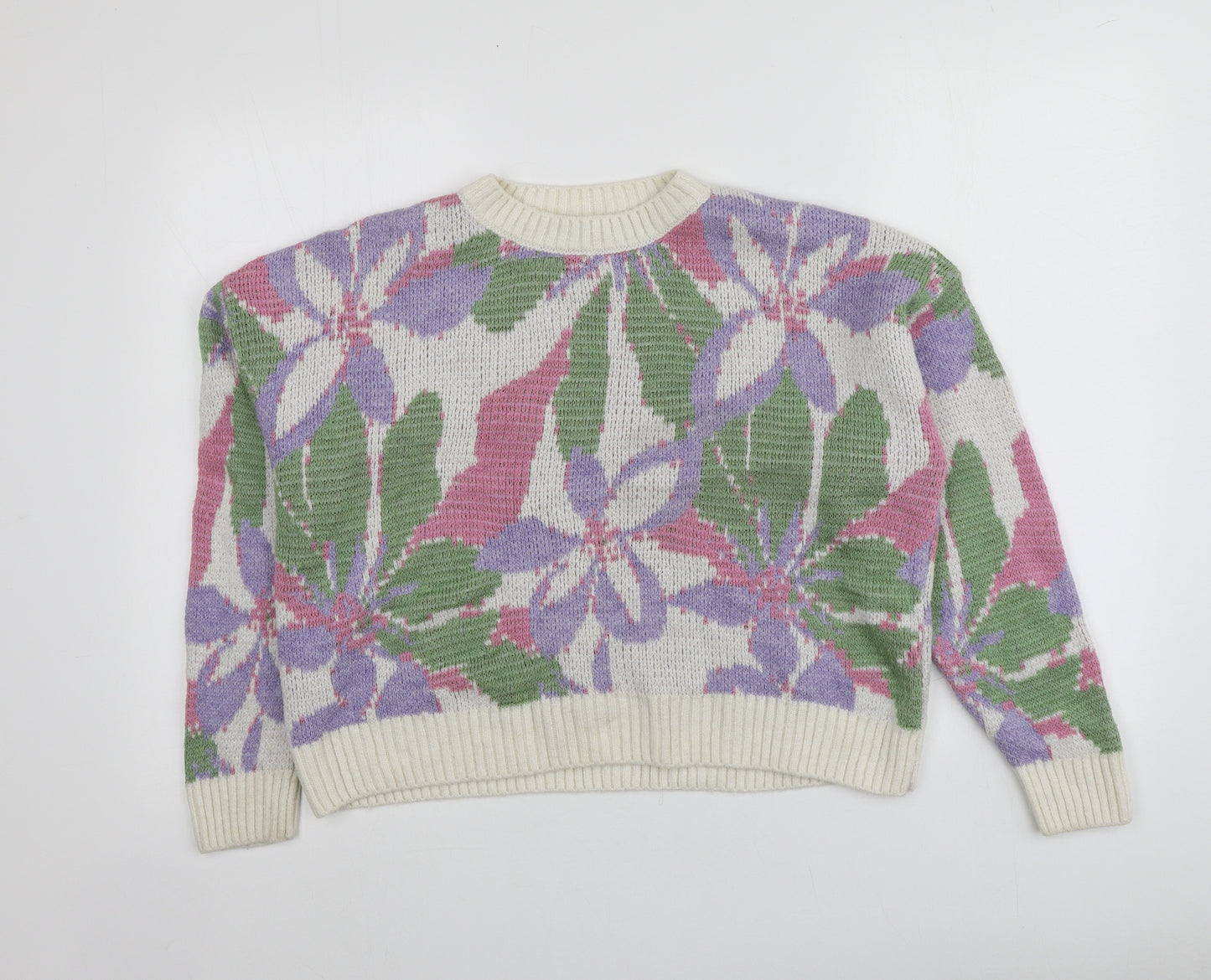 Primark Womens Multicoloured Round Neck Floral Acrylic Pullover Jumper Size XS
