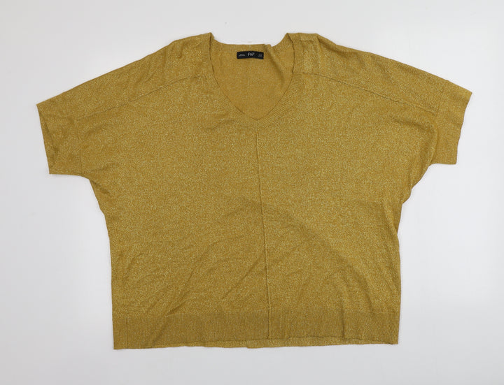 F&F Womens Gold V-Neck Viscose Pullover Jumper Size 14