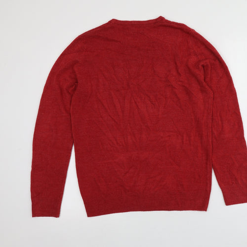 Easy Mens Red Round Neck  Acrylic Pullover Jumper Size S