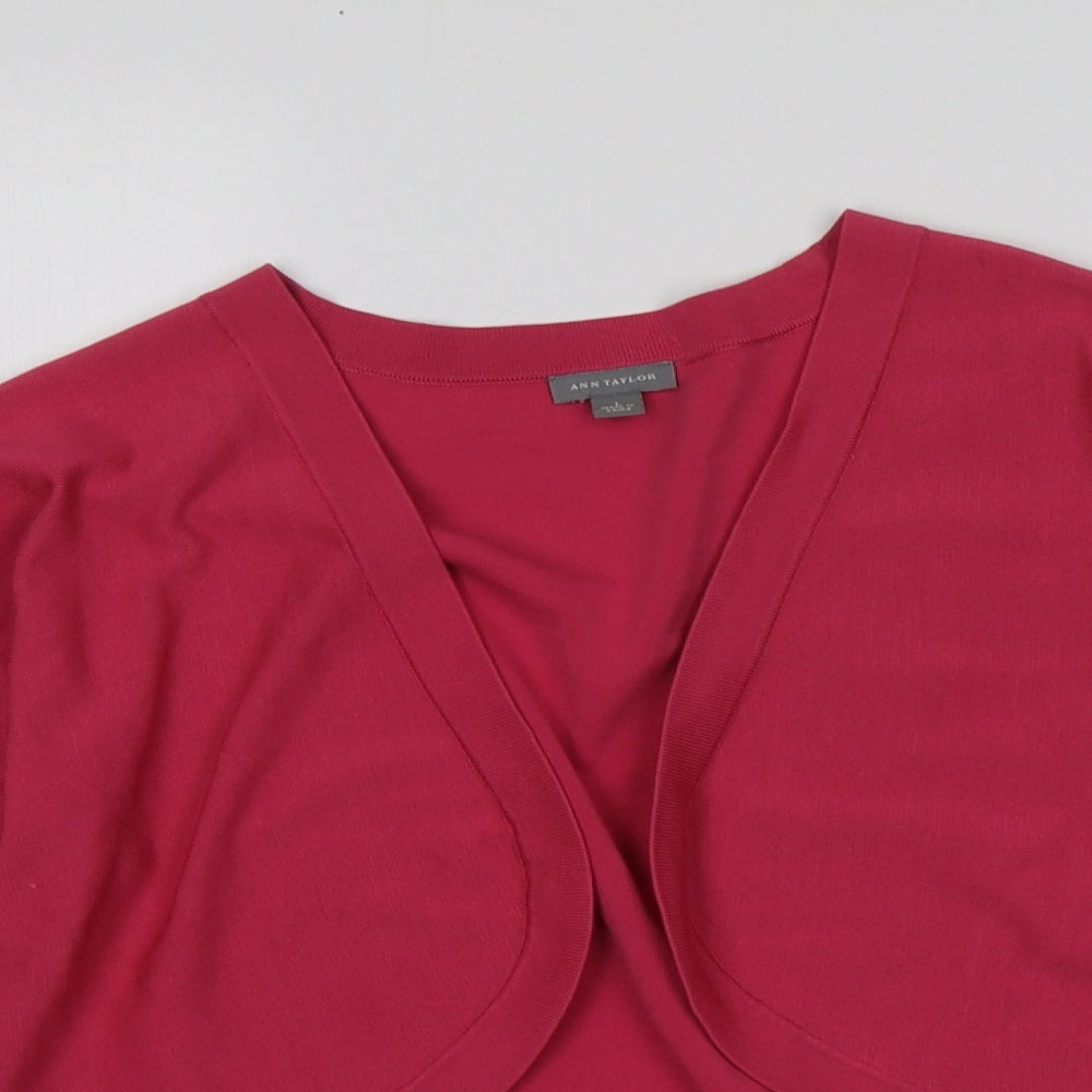 Ann Taylor Womens Pink V-Neck  Silk Shrug Jumper Size L