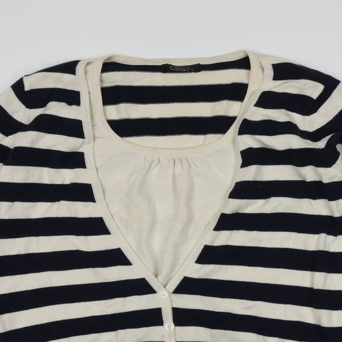 BM Womens Blue V-Neck Striped Cotton Cardigan Jumper Size S