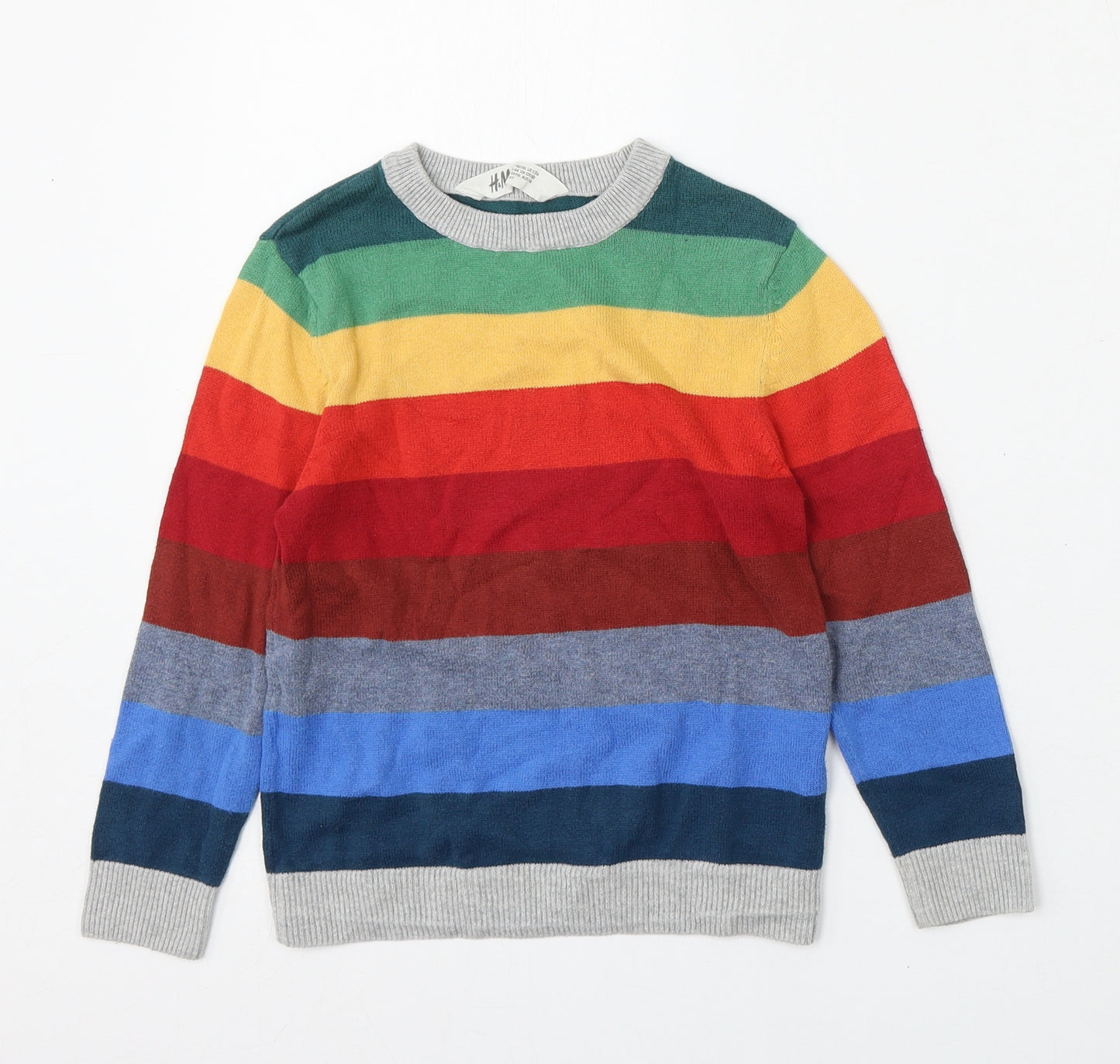 H&M Boys Multicoloured Round Neck Striped Cotton Pullover Jumper Size 4-5 Years