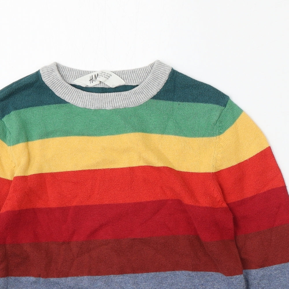 H&M Boys Multicoloured Round Neck Striped Cotton Pullover Jumper Size 4-5 Years