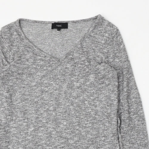 NEXT Womens Grey V-Neck  Polyester Pullover Jumper Size 6