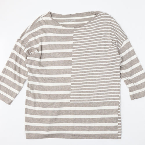 Gerry Weber Womens Beige Round Neck Striped Viscose Pullover Jumper Size L