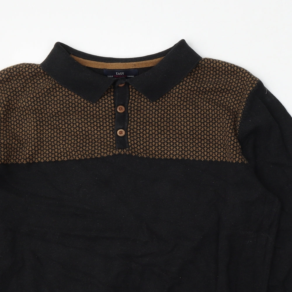 Easy Mens Blue  Cotton  Polo Size M Collared Button