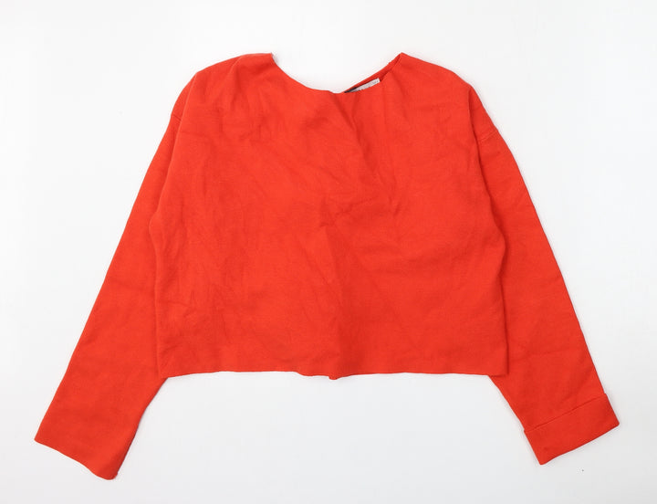 Zara  Womens Orange  Viscose Pullover Sweatshirt Size S  Tie
