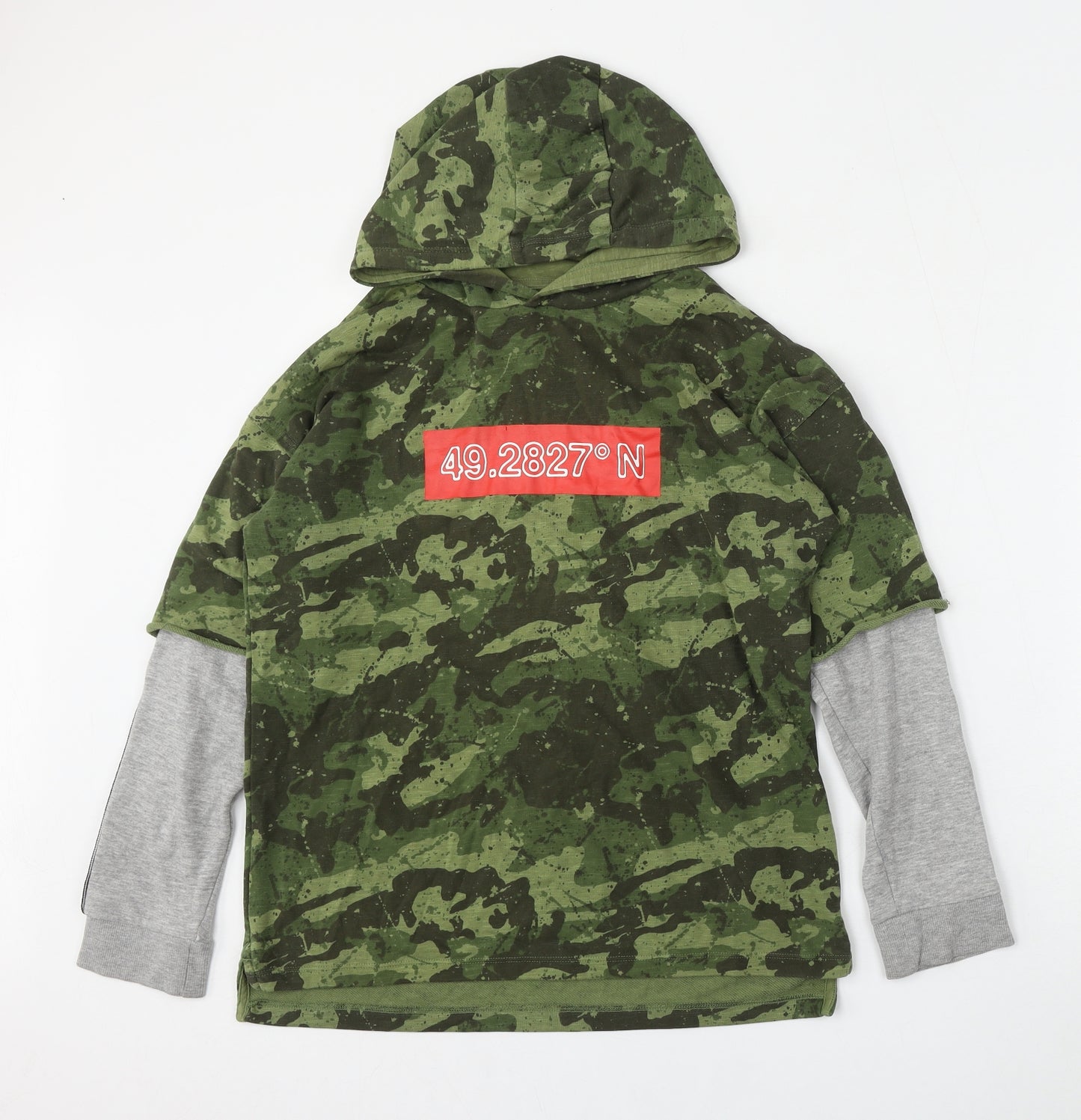 NEXT Boys Green Camouflage Cotton Pullover Hoodie Size 12 Years