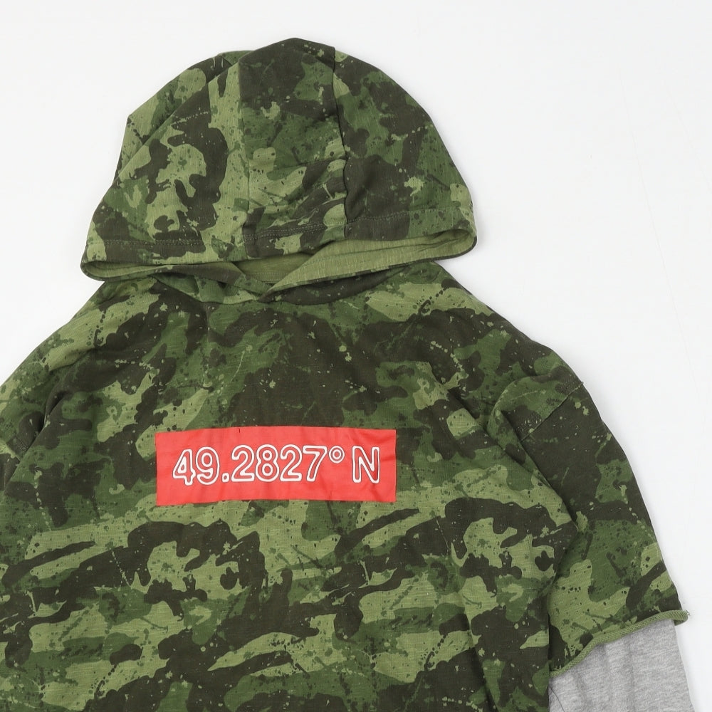 NEXT Boys Green Camouflage Cotton Pullover Hoodie Size 12 Years