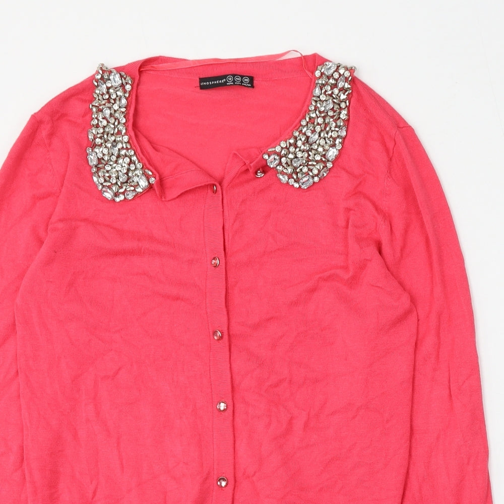 Atmosphere Womens Pink Collared  Viscose Cardigan Jumper Size 12