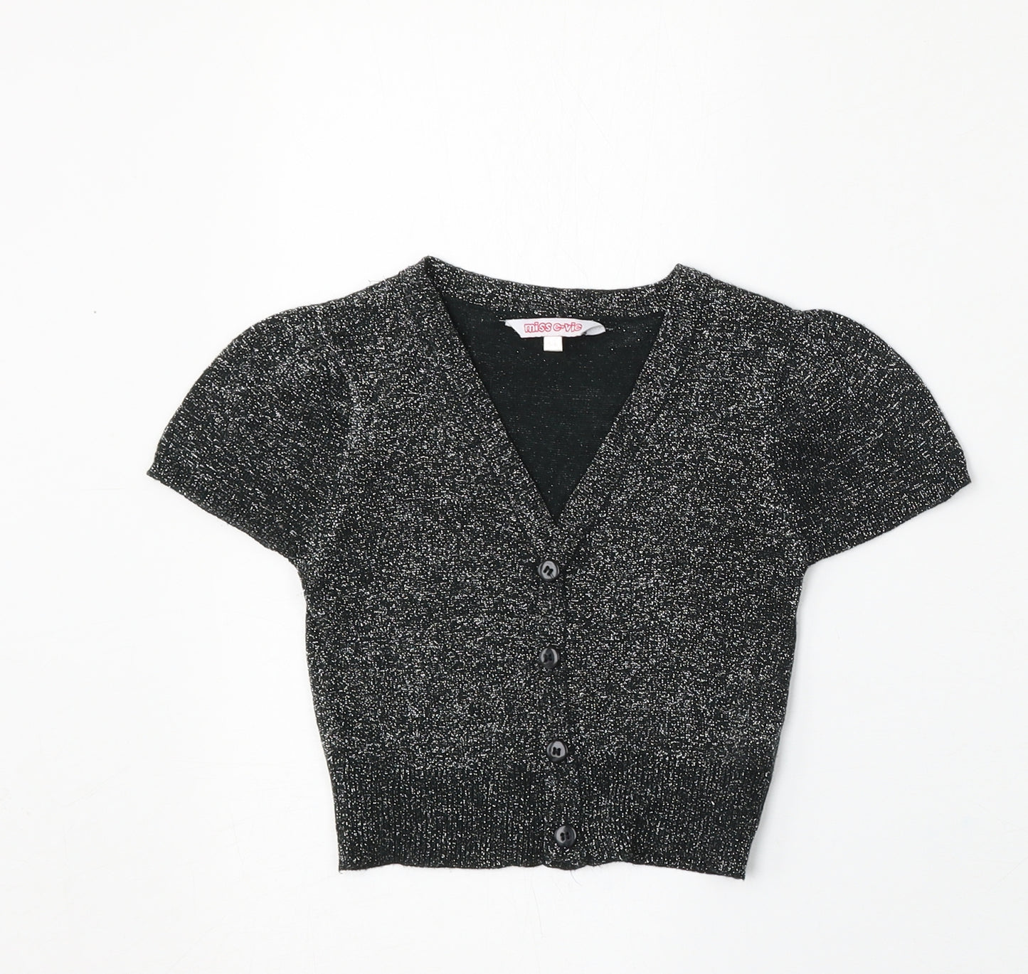 Miss Evie Girls Black Round Neck  Acrylic Cardigan Jumper Size 5-6 Years