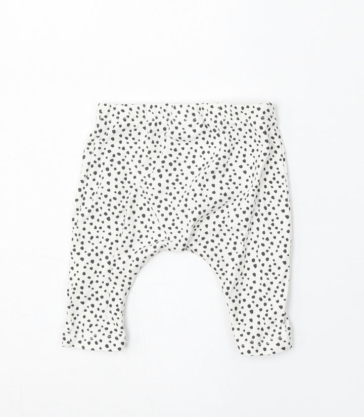 NEXT Girls White Animal Print Cotton Jogger Trousers Size Newborn