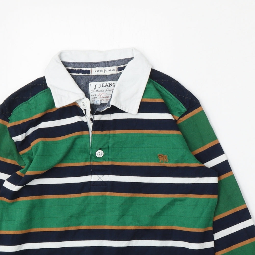 Jasper Conran Boys Multicoloured Striped Cotton Basic Polo Size 9-10 Years Collared Button