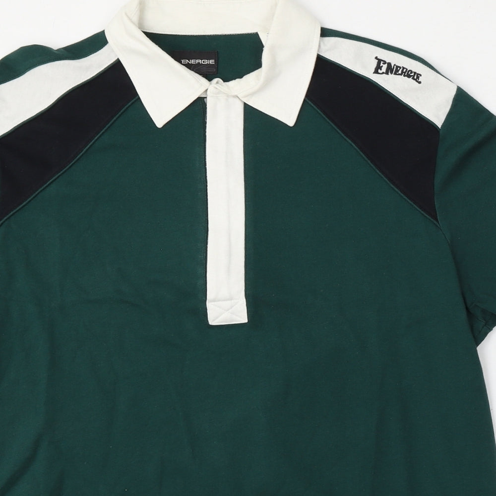 Energie Mens Green  Cotton  Polo Size XL Collared Zip