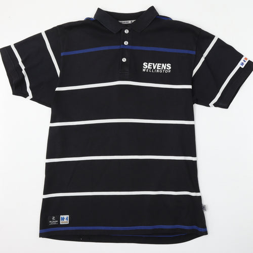 Kukri Mens Blue Striped Cotton  Polo Size L Collared Button