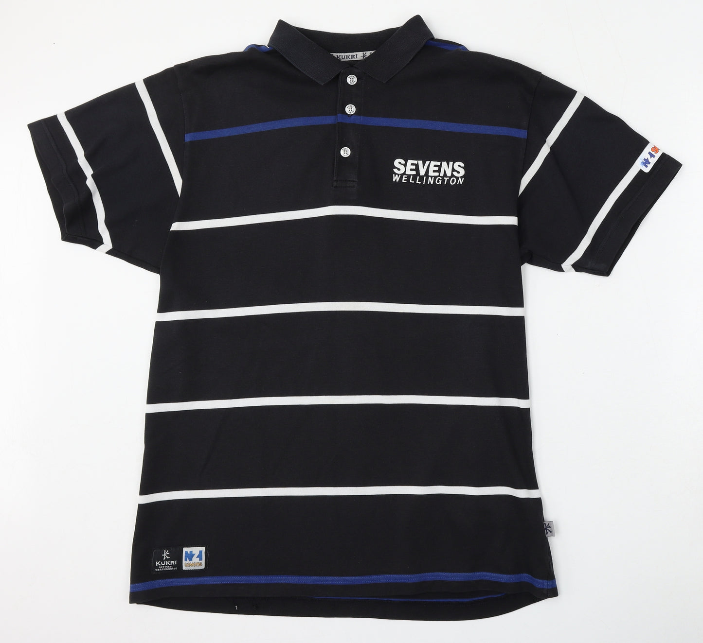 Kukri Mens Blue Striped Cotton  Polo Size L Collared Button