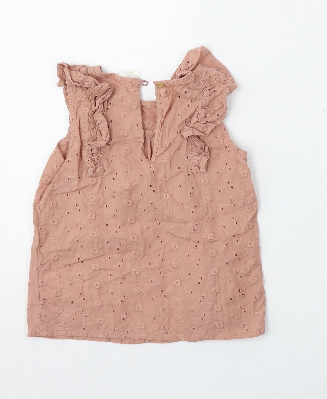 H&M Girls Beige  Cotton Basic Blouse Size 18-24 Months Round Neck Hook & Eye