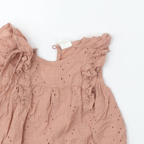 H&M Girls Beige  Cotton Basic Blouse Size 18-24 Months Round Neck Hook & Eye