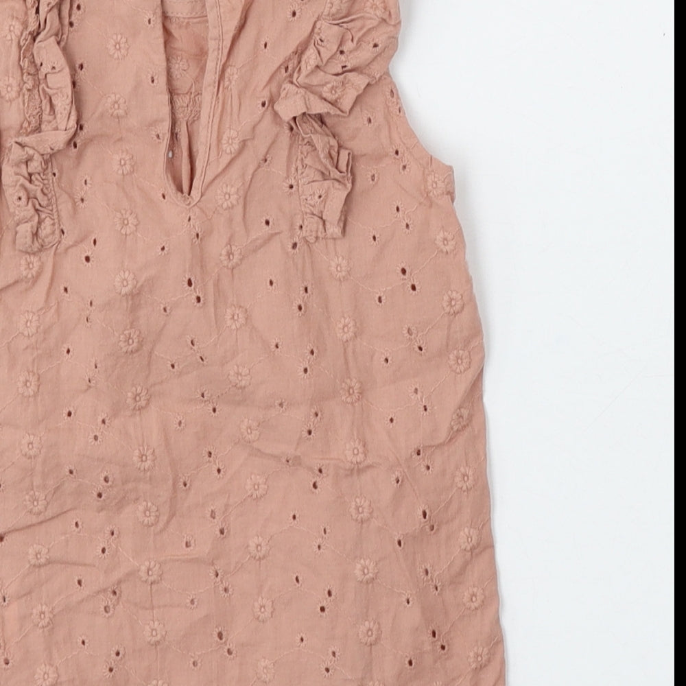 H&M Girls Beige  Cotton Basic Blouse Size 18-24 Months Round Neck Hook & Eye