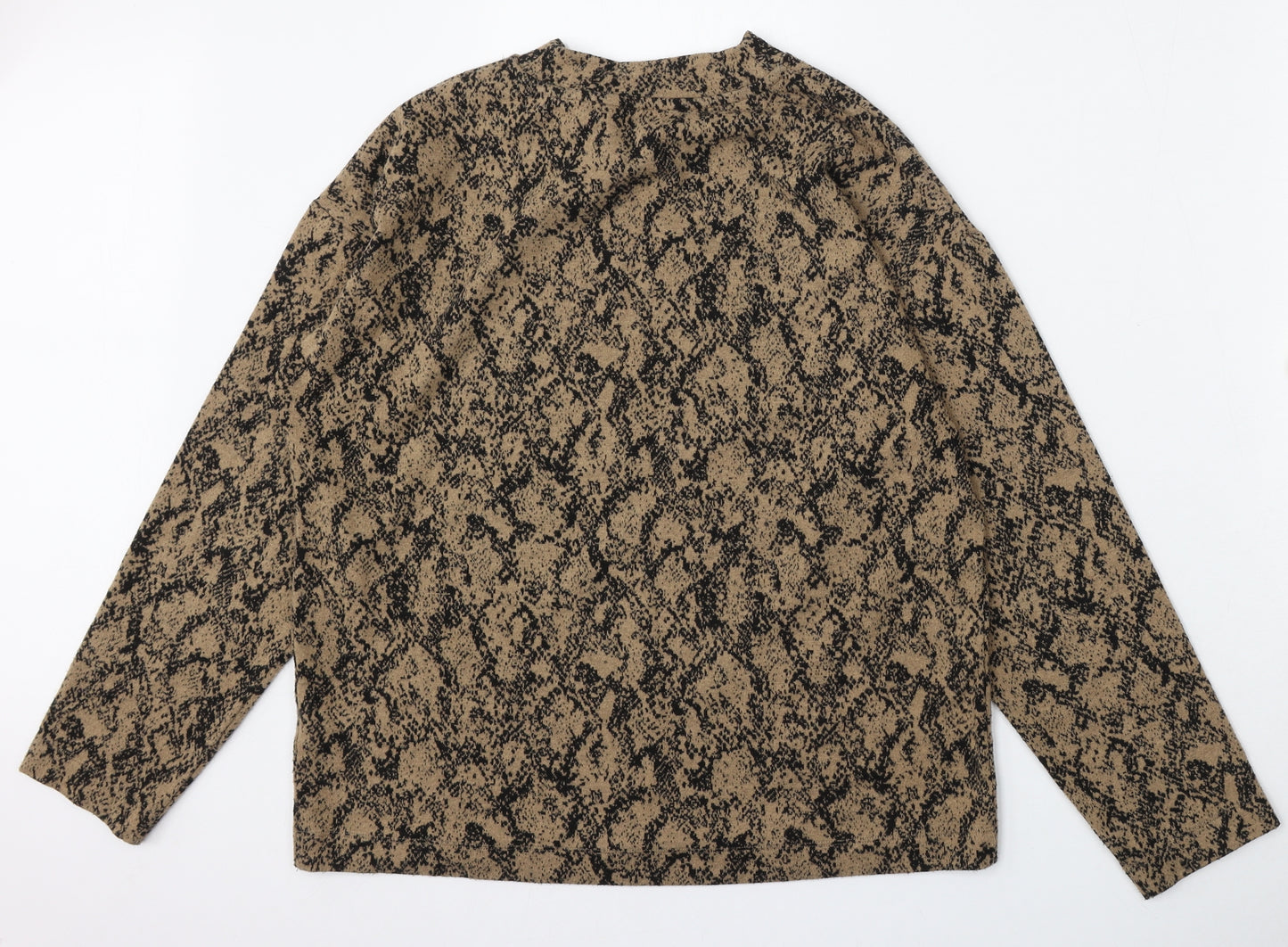 Marks and Spencer Womens Brown Round Neck Geometric Polyester Pullover Jumper Size 12