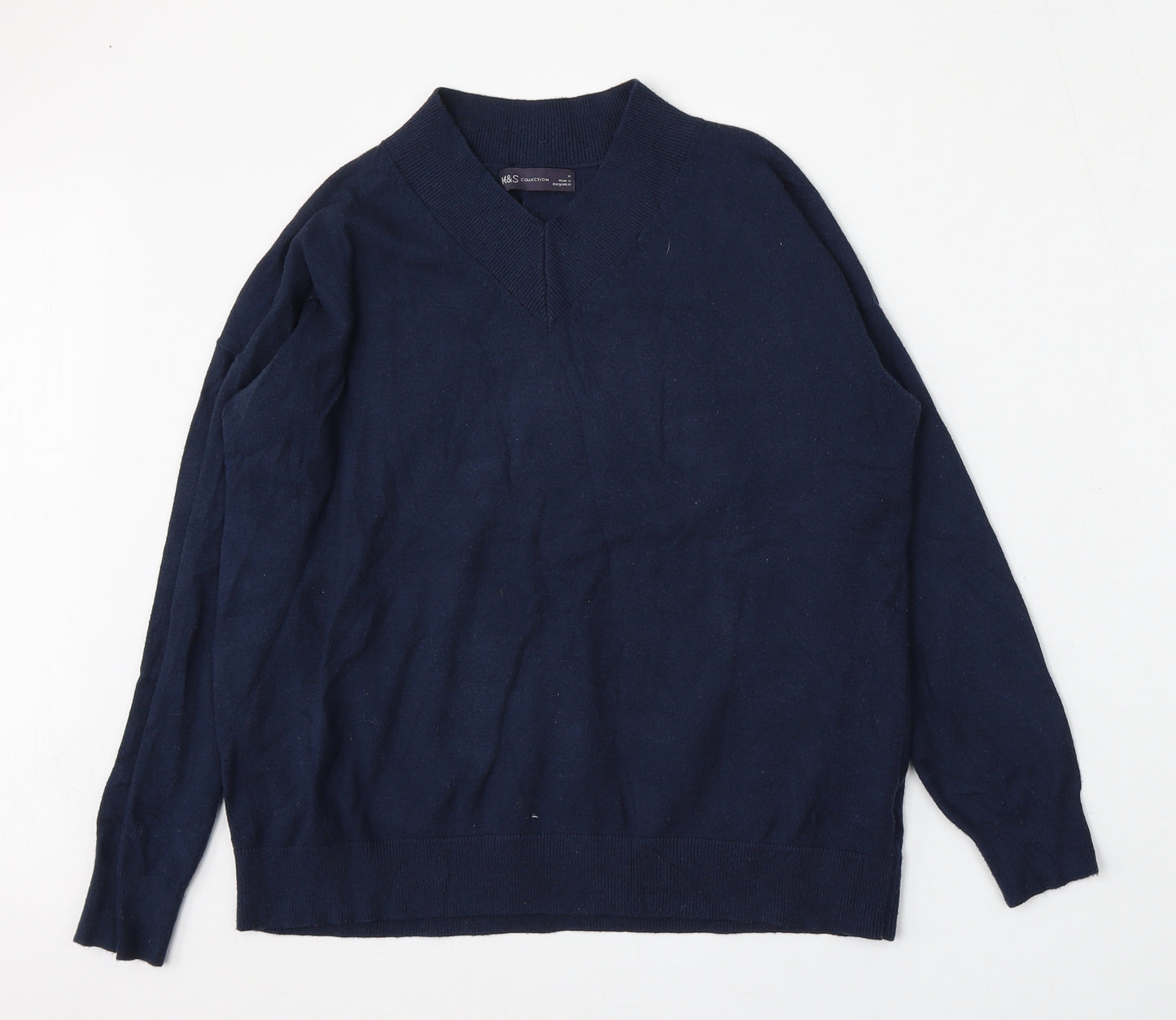 Marks and Spencer Womens Blue V-Neck  Viscose Pullover Jumper Size M