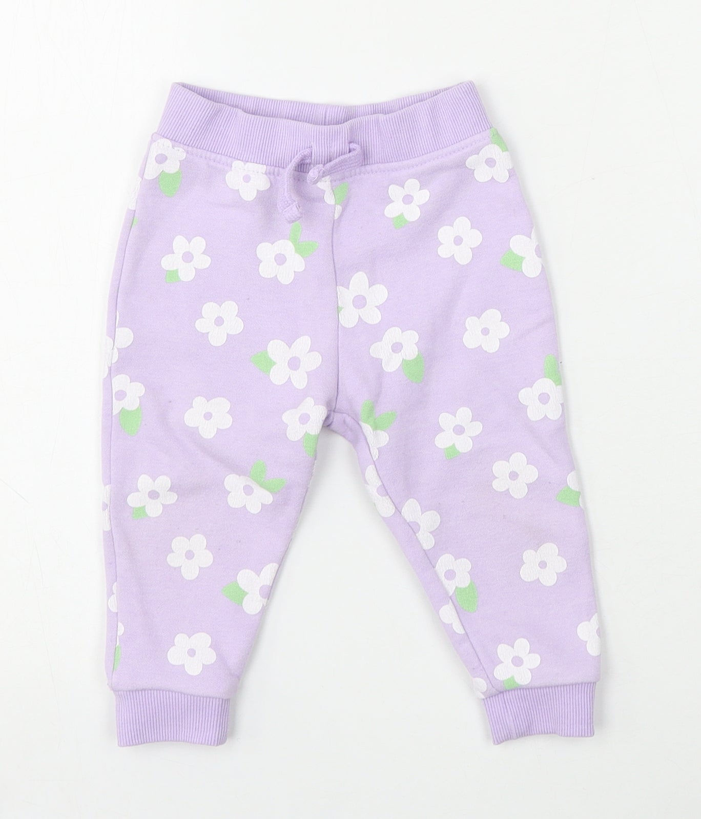 Dunnes Stores Girls Purple Floral Cotton Jogger Trousers Size 9-12 Months