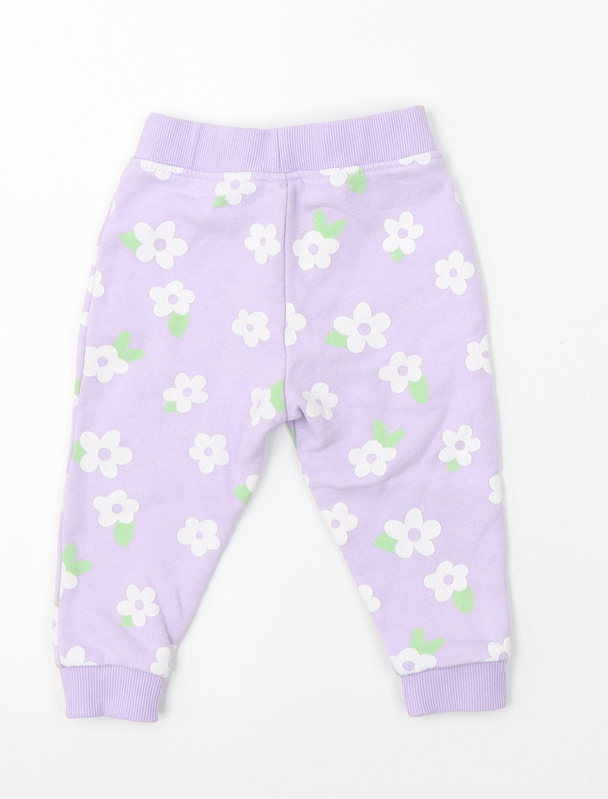 Dunnes Stores Girls Purple Floral Cotton Jogger Trousers Size 9-12 Months
