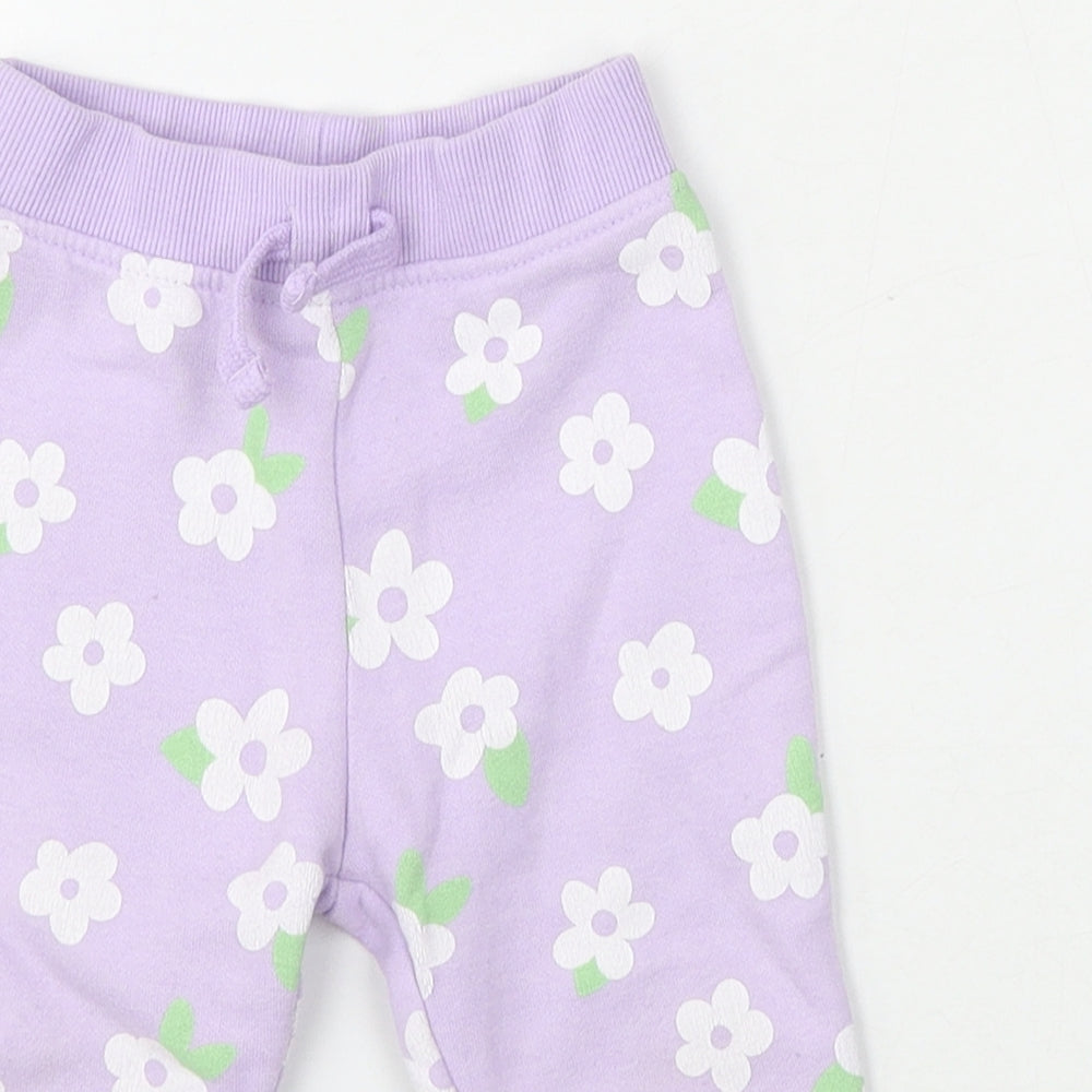 Dunnes Stores Girls Purple Floral Cotton Jogger Trousers Size 9-12 Months
