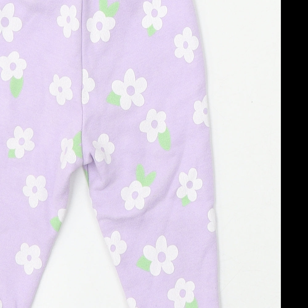 Dunnes Stores Girls Purple Floral Cotton Jogger Trousers Size 9-12 Months