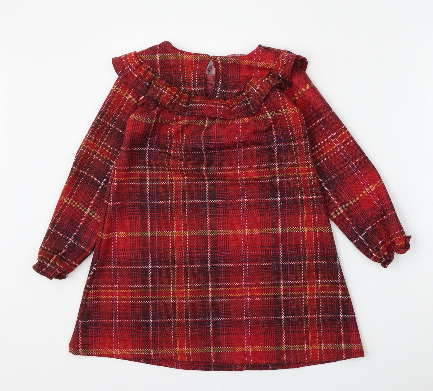 NEXT Girls Red Plaid Polyester A-Line  Size 6-7 Years  Round Neck