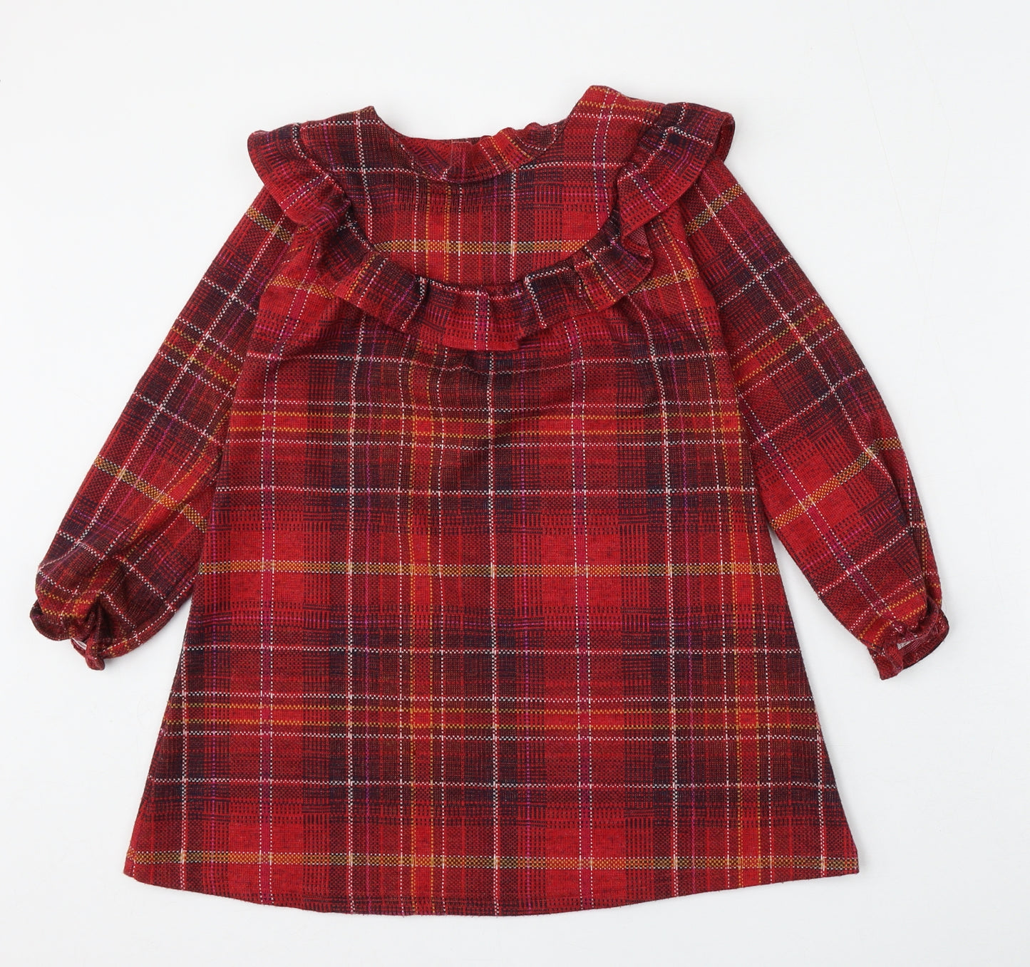 NEXT Girls Red Plaid Polyester A-Line  Size 6-7 Years  Round Neck
