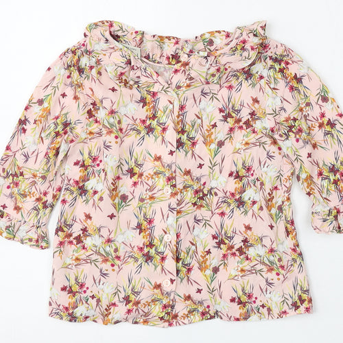 NEXT Girls Pink Floral Viscose Basic Blouse Size 9 Years Round Neck Hook & Eye