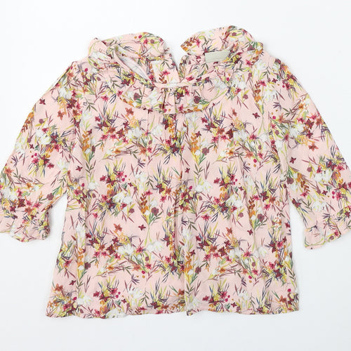 NEXT Girls Pink Floral Viscose Basic Blouse Size 9 Years Round Neck Hook & Eye