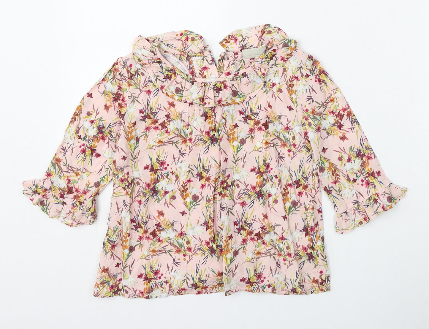 NEXT Girls Pink Floral Viscose Basic Blouse Size 9 Years Round Neck Hook & Eye