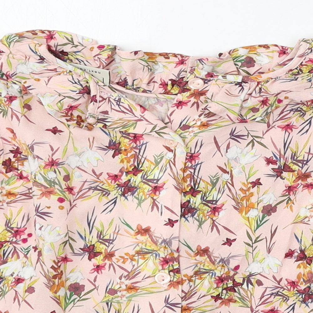 NEXT Girls Pink Floral Viscose Basic Blouse Size 9 Years Round Neck Hook & Eye