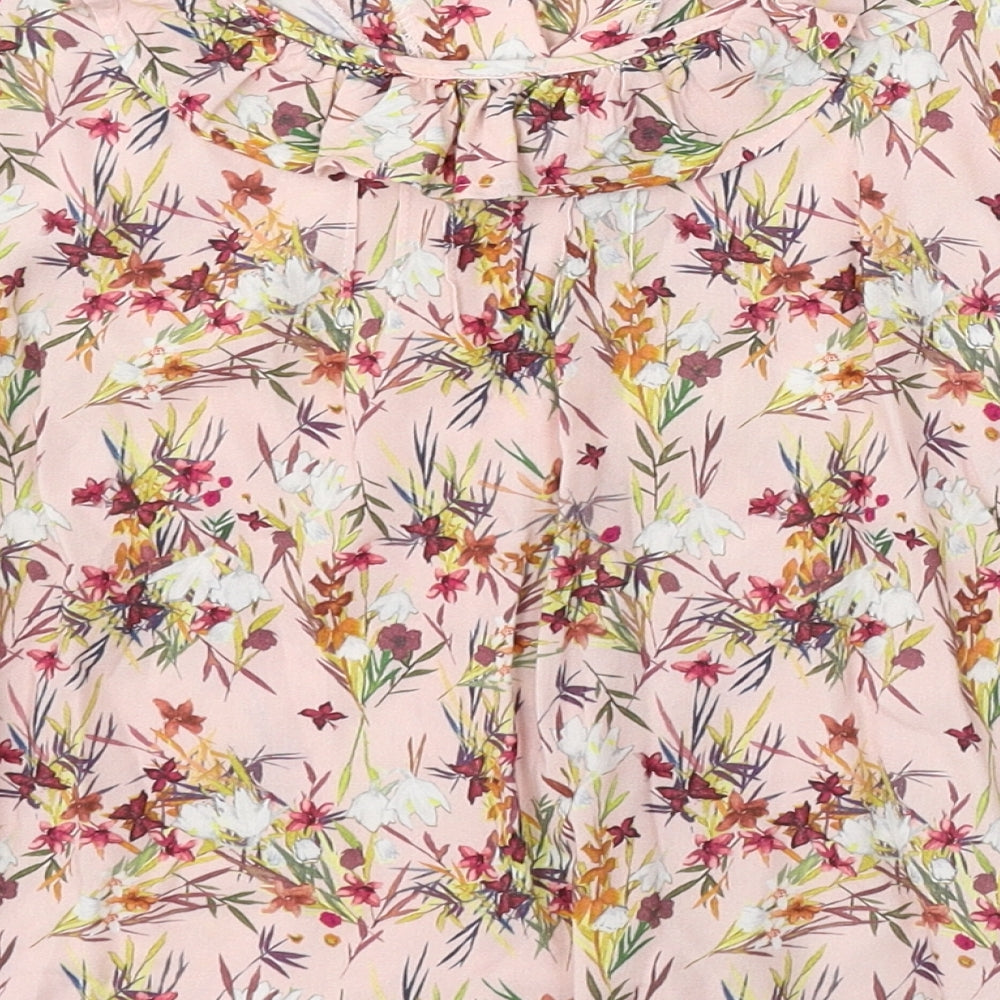 NEXT Girls Pink Floral Viscose Basic Blouse Size 9 Years Round Neck Hook & Eye