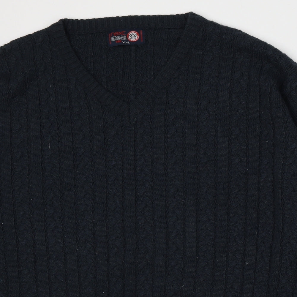 NEXT Mens Blue V-Neck  Acrylic Pullover Jumper Size 2XL