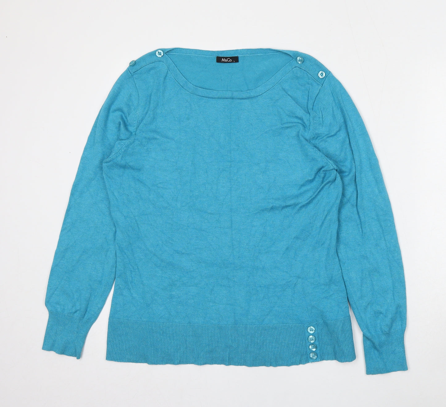 M&Co Womens Blue Round Neck  Viscose Pullover Jumper Size L