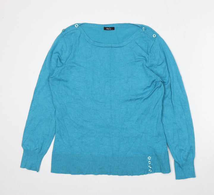 M&Co Womens Blue Round Neck  Viscose Pullover Jumper Size L
