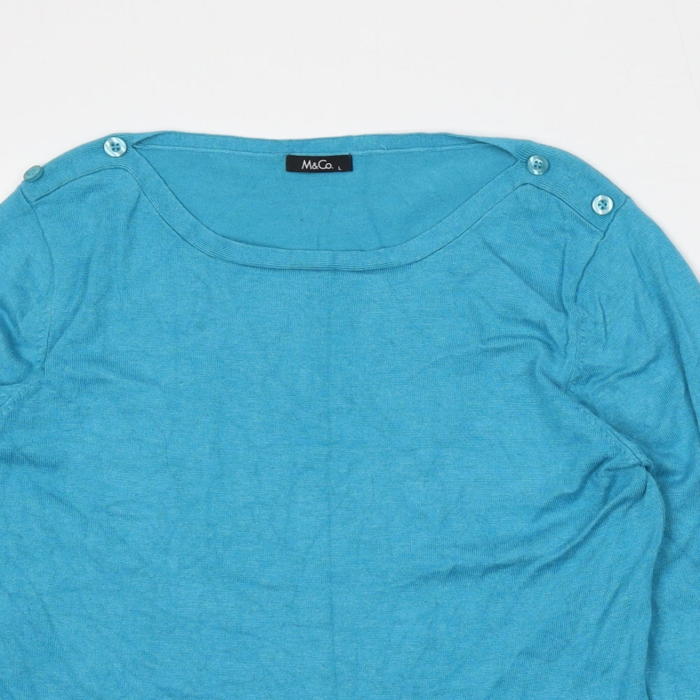 M&Co Womens Blue Round Neck  Viscose Pullover Jumper Size L